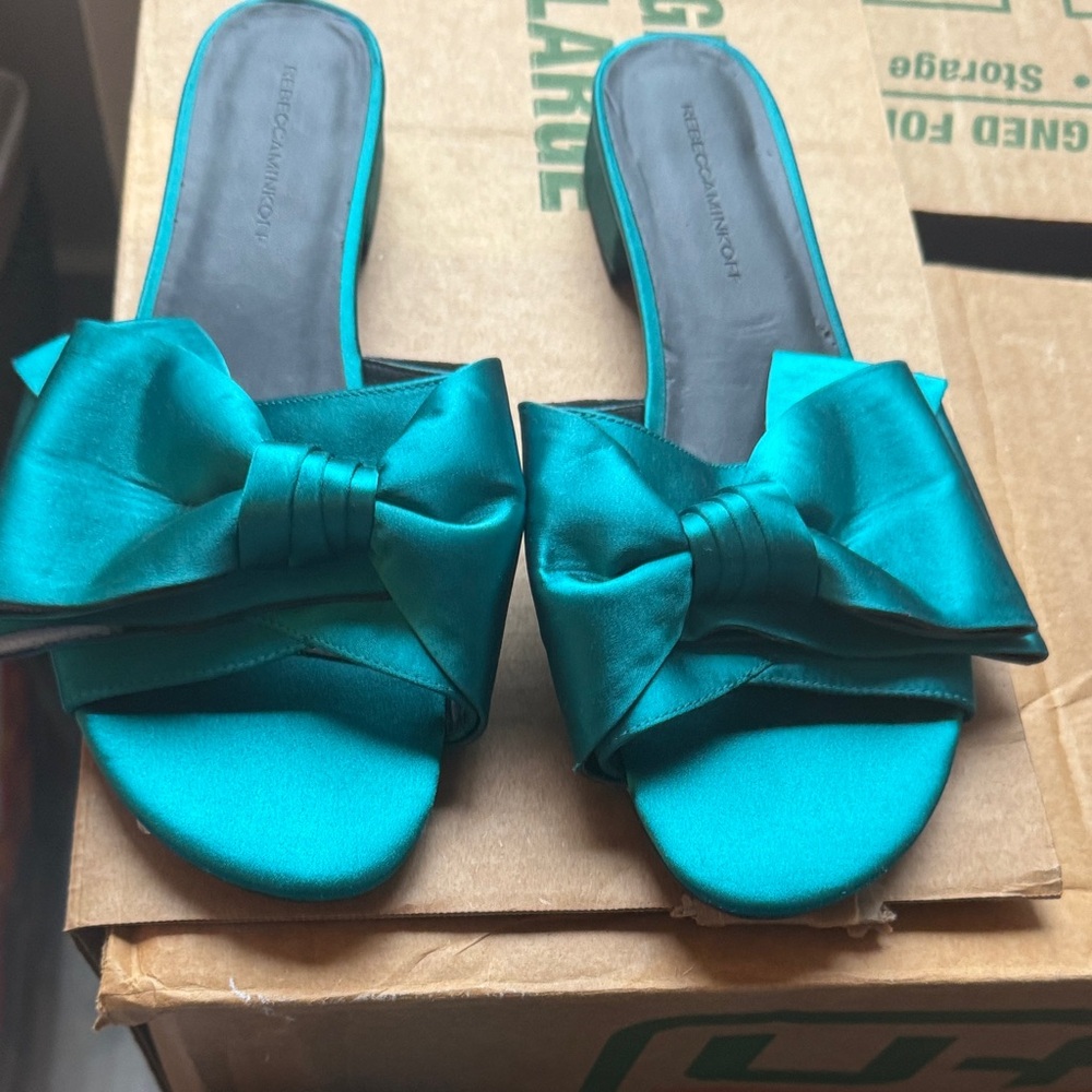 Rebecca Minkoff Turquoise Satin Bow Sandals